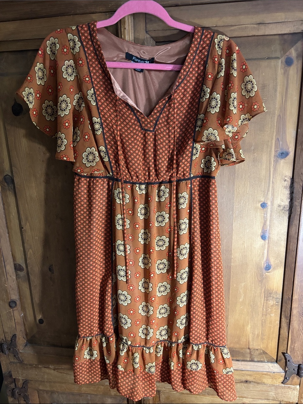 Forever 21 Rust Orange Floral Ruffle Dress